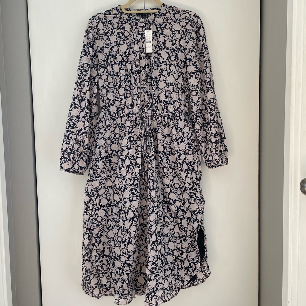 Like-new J. Crew tie-waist cotton voile midi dress in rose vines